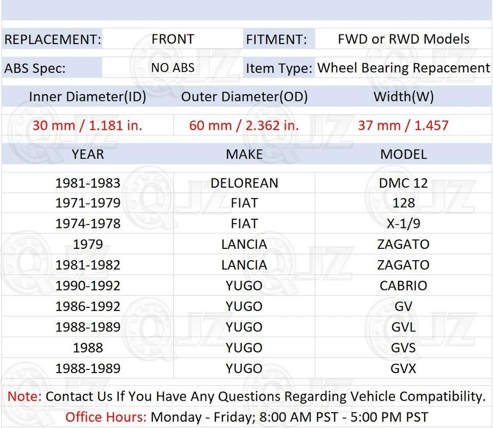 [DELANTERO (cantidad 1)] Unidad de cojinete de rueda para 1981-1983 DeLorean DMC 12 cupé modelo tracción trasera Foto 2 de 4