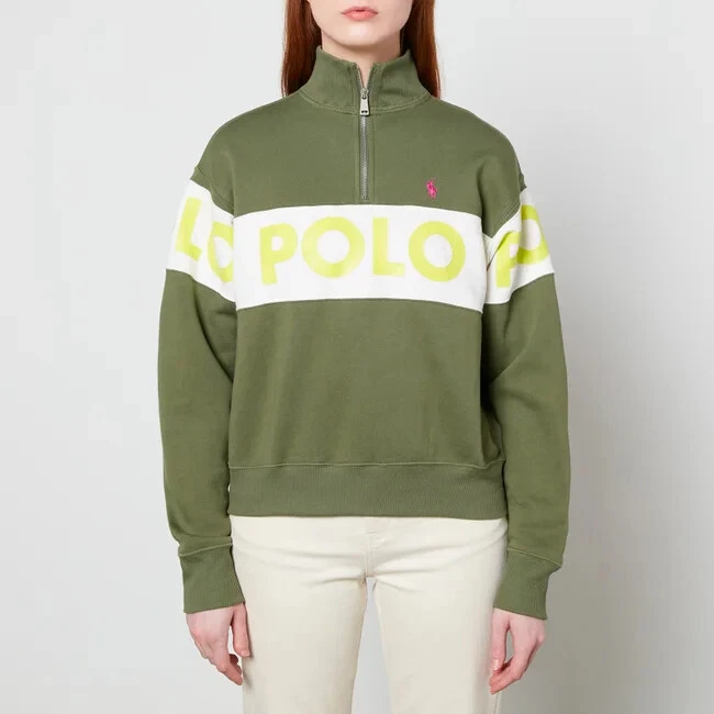 Polo Ralph Lauren 276671 Quarter-Zip Logo Tape Sweatshirt in Army Olive,  XS - Image 2 of 4