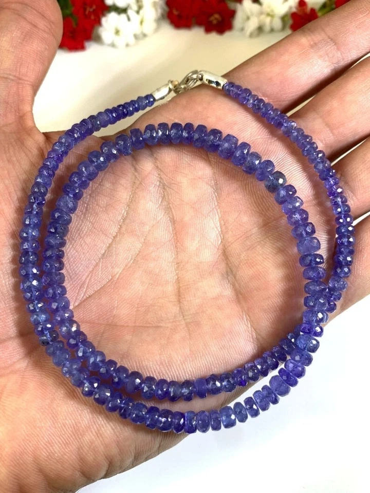 AA++ Genuine Tanzanite Faceted Rondelle Gemstone Beaded Handmade Necklaces 18" - Image 4 of 4
