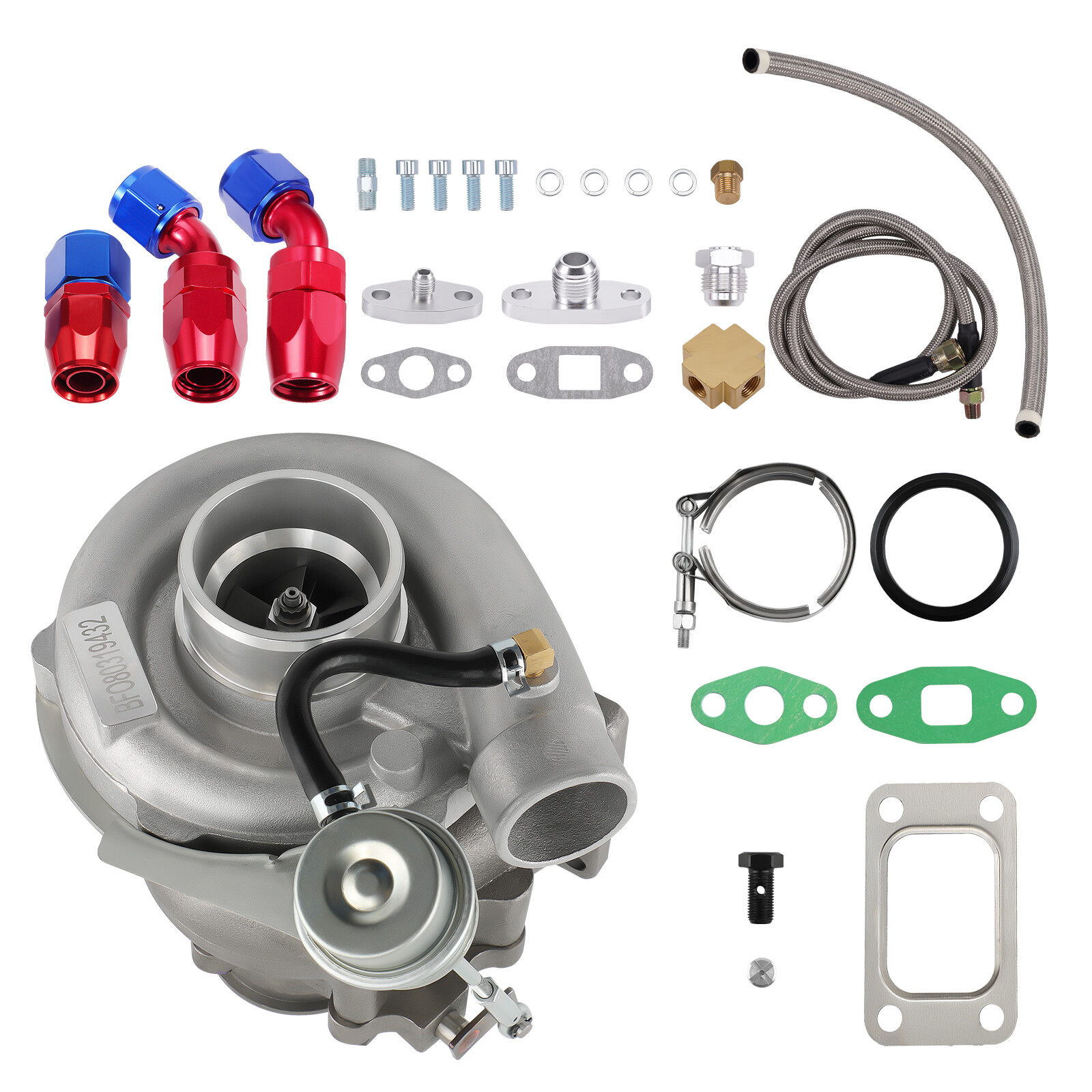 T3 T04E Universal Turbo Turbocharger 420+HP + Oil Drain Return FEED Line Kit
