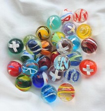 A Mixed Selection of 6 HANDMADE Beautiful Glass Marbles, 16mm