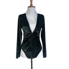 NWT Victoria's Secret Plunging Neckline Crushed Green Velvet Bodysuit M