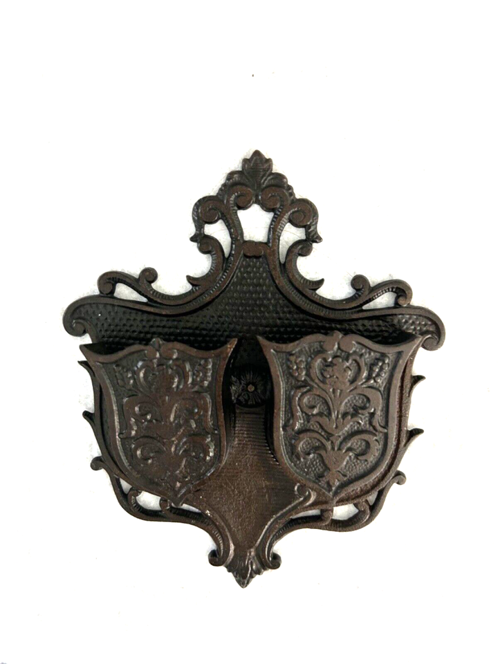 Beautiful vintage side by side cast iron double Match Holder w/strike