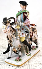 Antique Whimsical Sitzendorf Porcelain Figurine Welsh Tailor Riding a Goat