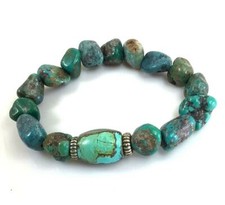 Blue Turquoise Bracelet Rough Nugget Beads Stretch Healing Gemstone 7.75"