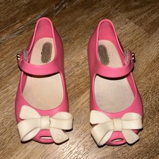 Mini Melissa Peep Toe Mary Jane Jelly Shoes With Bow Pink Toddler Girl US 7