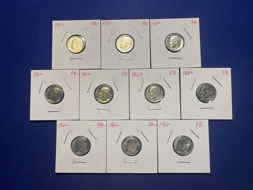 Lot of 10 1962 Proof Roosevelt Dimes 90% Silver