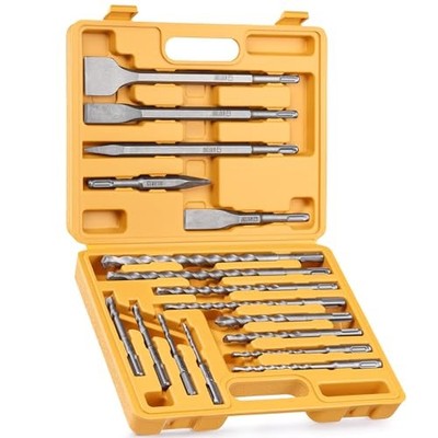 17-Piece SDS Plus Rotary Hammer Drill Bits and Chisel Set, YG8C Carbide Tips,