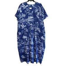 Vintage 90s Kalena Fashions Hawaii One Size Muumuu Dress Blue White Tropical Map