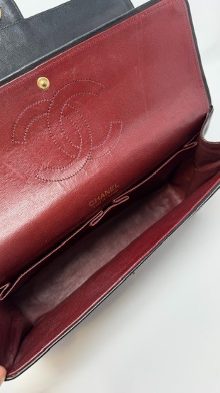 Rare Vintage Chanel Black Lambskin Medium Double Flap 24K Gold HW thumbnail 14