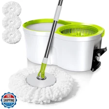 Spin Mop Bucket System,Masthome 360°Spin Mop and Bucket with Wringer Set,Easy