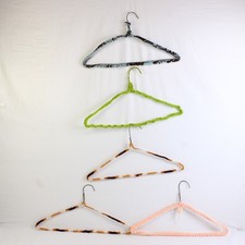 Lot of 5 Metal Hangers With Crocheted Covers Various Colors