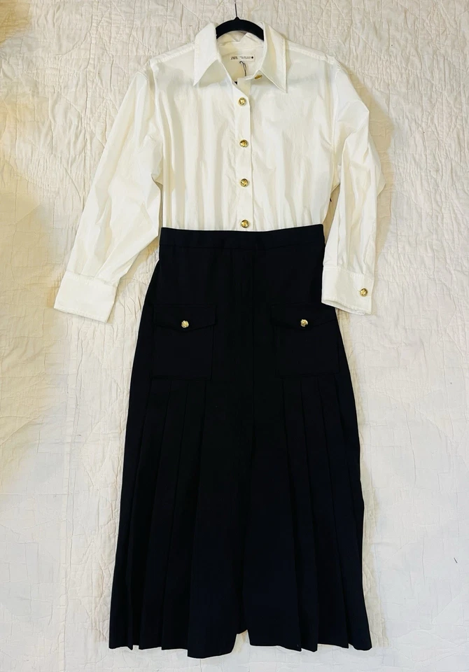 NEW ZARA Women's Contrast Button Midi Pleat Front Dress S - Image 4 of 4