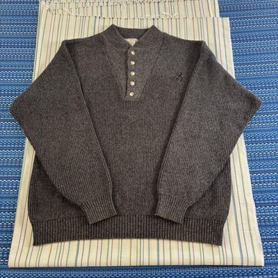 Browning Sweater Mens 2XL Gray Henley Mock Neck Cotton Knit Outdoor Hunting