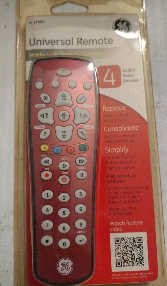 NEW GE Universal Remote Control 4 Device 12404 Audio/Video TV DVD DVR VCR Bluray - Image 2 of 3