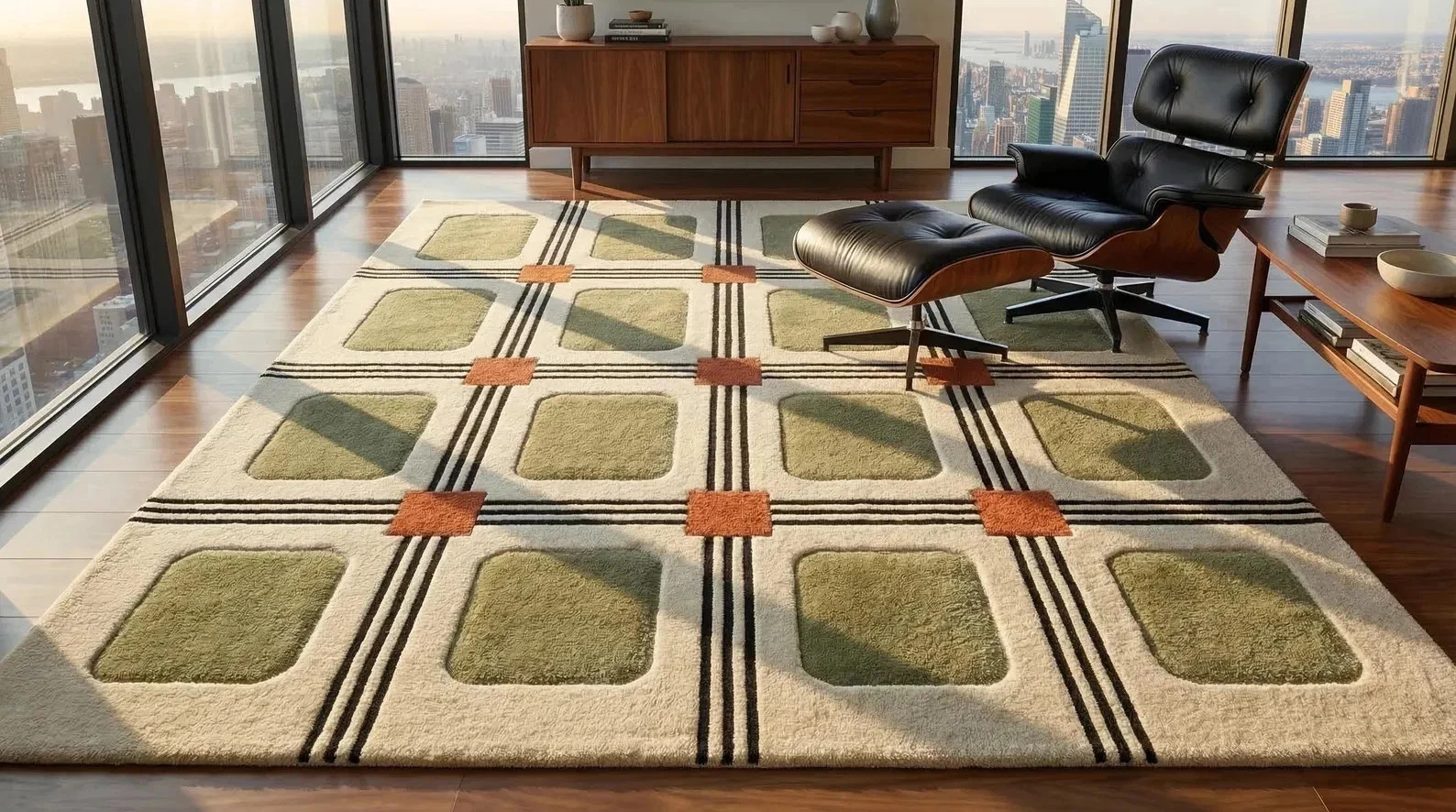 Modern Hand Tufted Wool Rug Geometric Grid Olive Green Rust Area Carpet Rug
Opens in a new window or