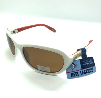 Reel Legends Womens White Polarized Sunglasses Amber Lens Fishing Sport NWT