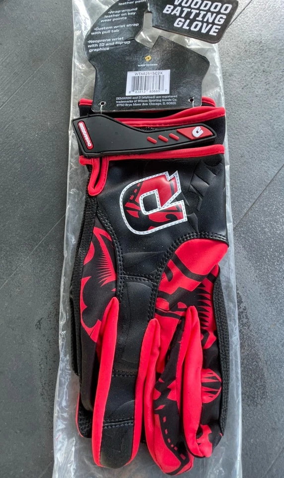 Luvas de beisebol Demarini Voodoo Batting pretas vermelhas masculinas XXL softbol novas raras - Imagem 2 de 4