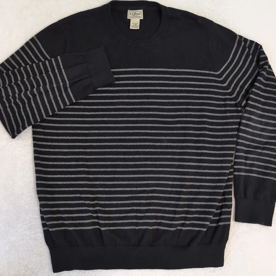 L.L Bean мужской черный серый в полоску кашемир смесь ворота свитер большой - Изображение 3 из 4