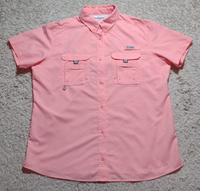 Columbia PFG Womens XL Shirt Button Down Vent Pink Short Sleeve Fishing Outdoor