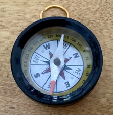 Vtg Copper Tone Metal and Plastic Pocket Compass W/Hanging Ring, Dime Store Toy