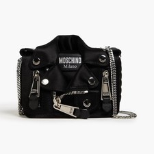 NEW MOSCHINO Biker Embellished Satin Shoulder Bag, Black