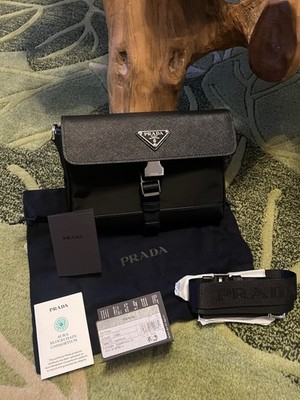 PRADA Handtasche Vela Tessuto  NEU Kalbsleder Nylon Mix Schwarz Original Italy