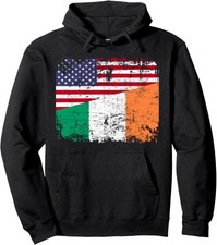 Irish Roots Half American Flag Ireland Retro Present Unisex Hooded Sweatshirt