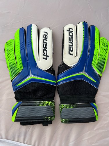 Reusch Receptor Goalkeeper Gloves Ultra Marine Green Gecko Size 10 Goalie WORN