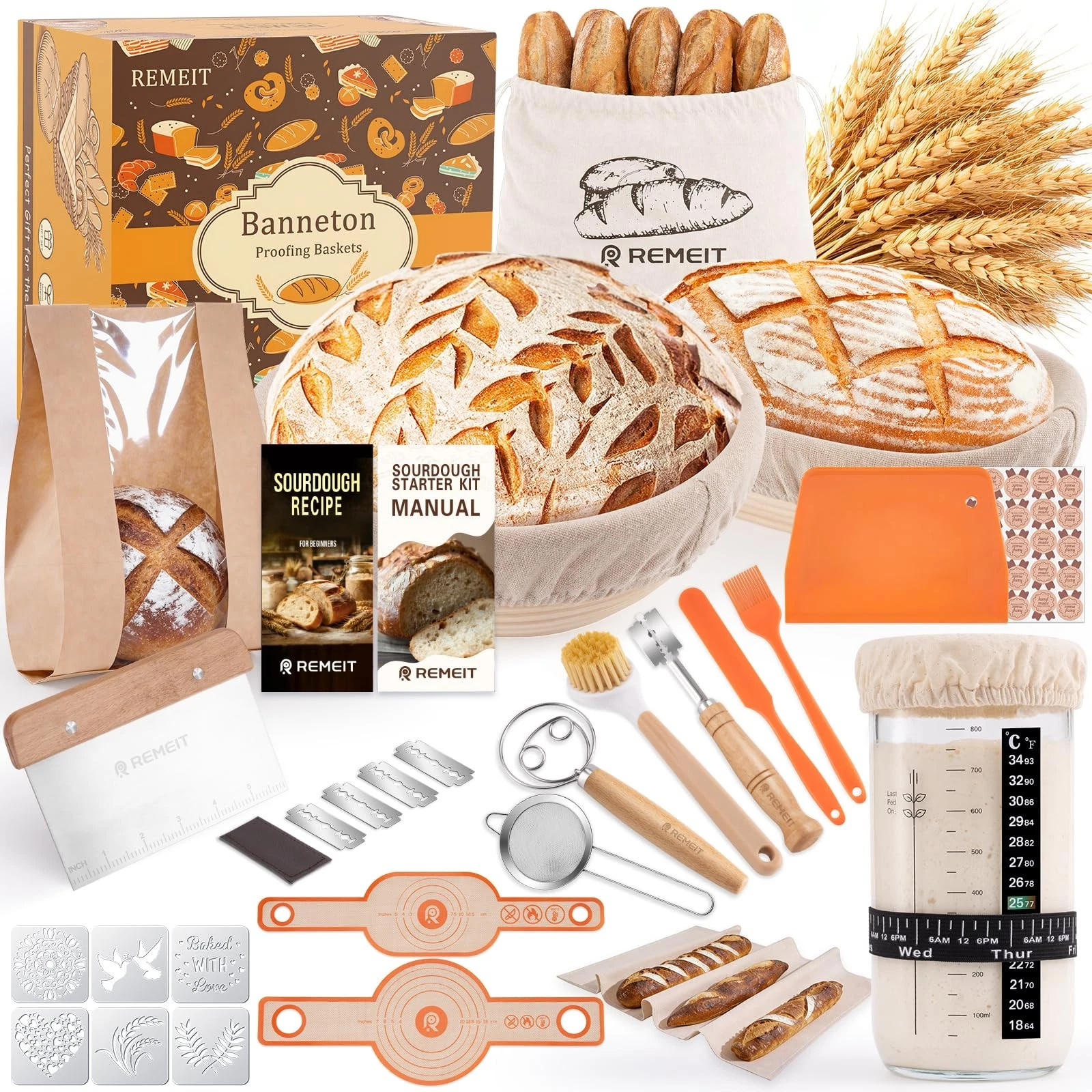 Sourdough Starter Kit with Banneton Bread Proofing Basket Set, 9" Round & 10"...
Opens in a new wind
