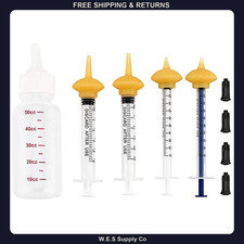 Pet Feeding Bottle Kit 50ml with Nipples and Syringes for Kittens Puppies
