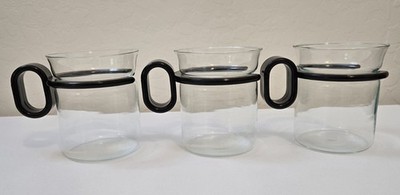Bodum Style Vtg Black Round Plastic Handle Glass Cups 6 Fl Oz Set Of 3 Star Trek