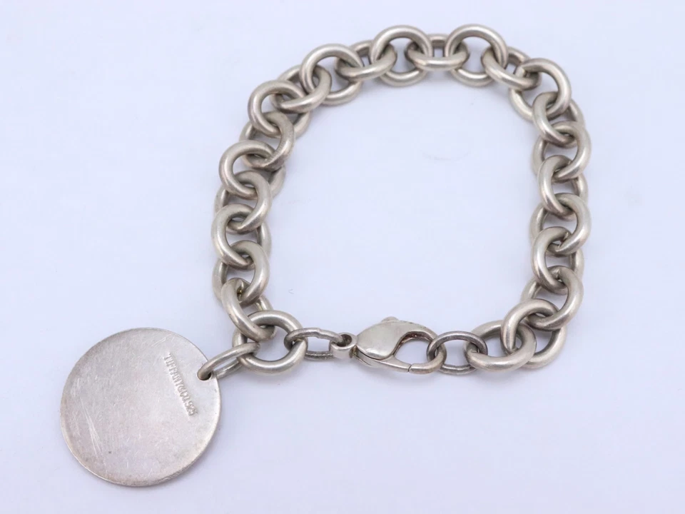 7.5" Sterling Silver 925 Tiffany & Co 10mm Rolo Link Chain Charm Bracelet ID Tag - Image 2 of 4