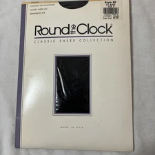Round The Clock Control Top Pantyhose Jet Black Size B Reinforced Toe Sheer