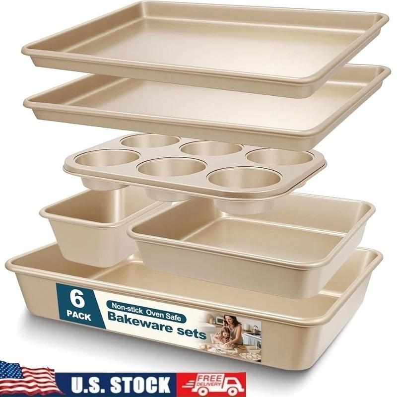 Nonstick Bakeware Set 6-Piece Baking Pans Oven Roasting Cake Muffin Tray New