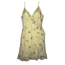 Abercrombie & Fitch Dress S Floral Ruffle Fairy Yellow Wrap Dainty Chiffon Girly