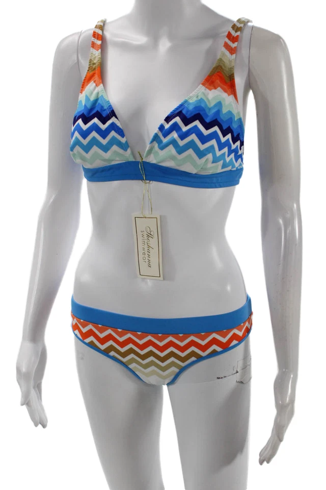 Conjunto de bikini a rayas geométricas azules Shoshanna para mujer talla S Foto 3 de 4