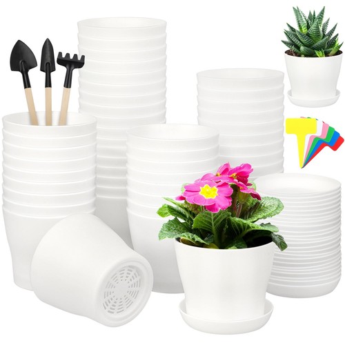 48 Pack Plastic Planters 4 Inch Flower Plant Pots Indoor Set Thickened Seedli...