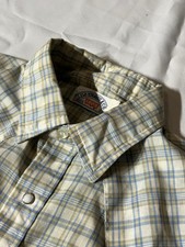 VTG Levi White Tag 70/80  s Long Sleeve Pearl Snap Button Down Green Plaid Size S