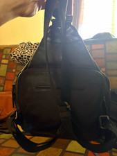 Mens Black Leather Crossbody Sling Bag Nylon ...
