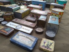 Konvolut Fabrik Werbung Blechdose alt Deko  Kekse Kakao Tee Bonbons Kaffee usw. 