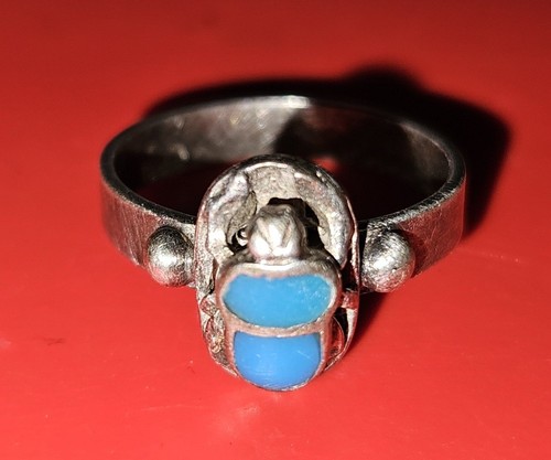 Silver Turquoise Scarab Beetle Ring