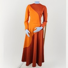 Vintage Maxi Dress Womens Sz S 70s Orange Wav...