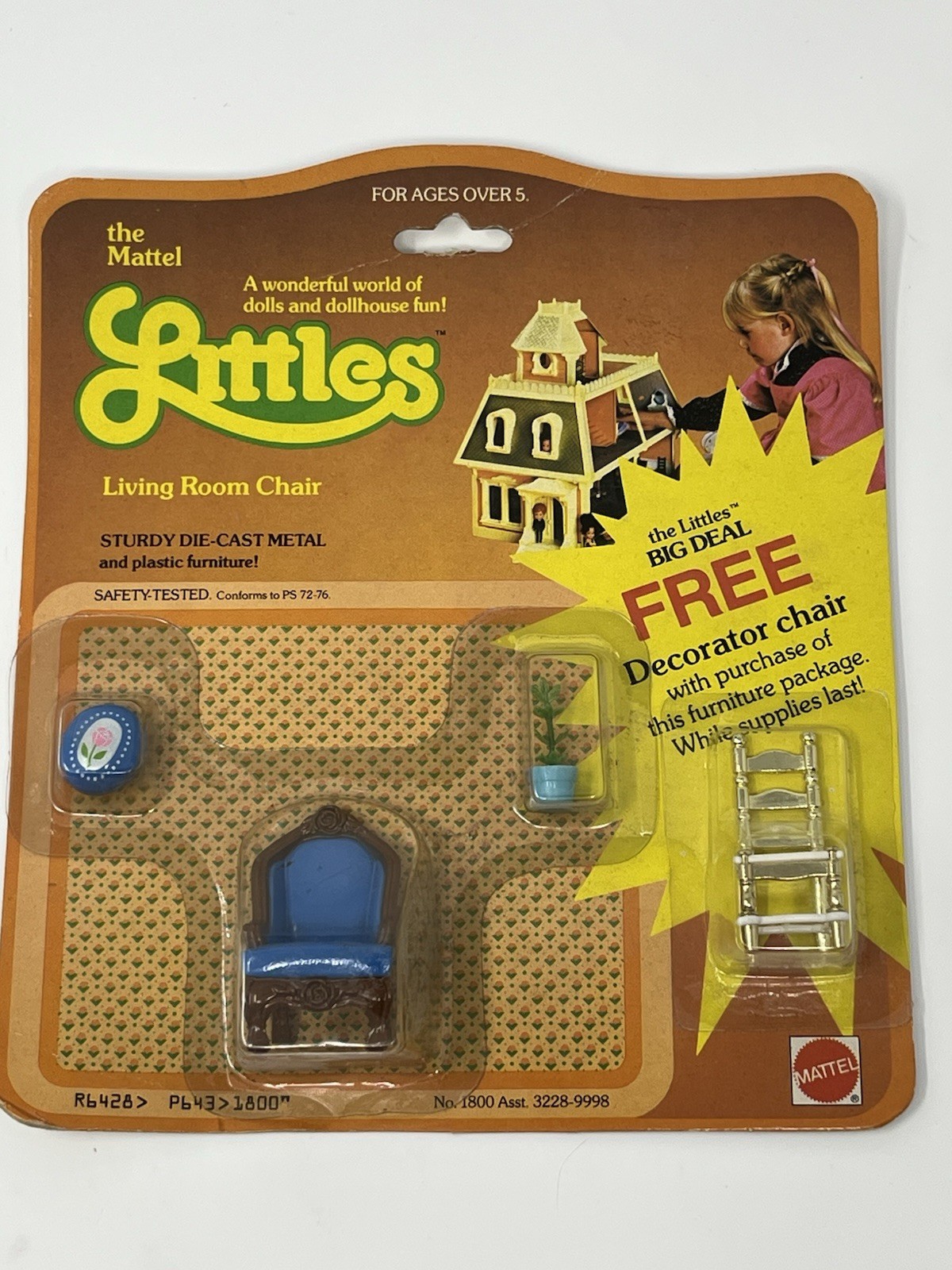 Vintage 1980 Mattel The Littles #1800 Die Cast Living Room Chair Unpunched