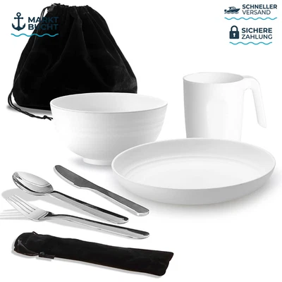 Camping Mess Kit Besteck Set mit Messer, Löffel, Gabel, Tasse, Schüssel, Teller - Bild 1 von 4