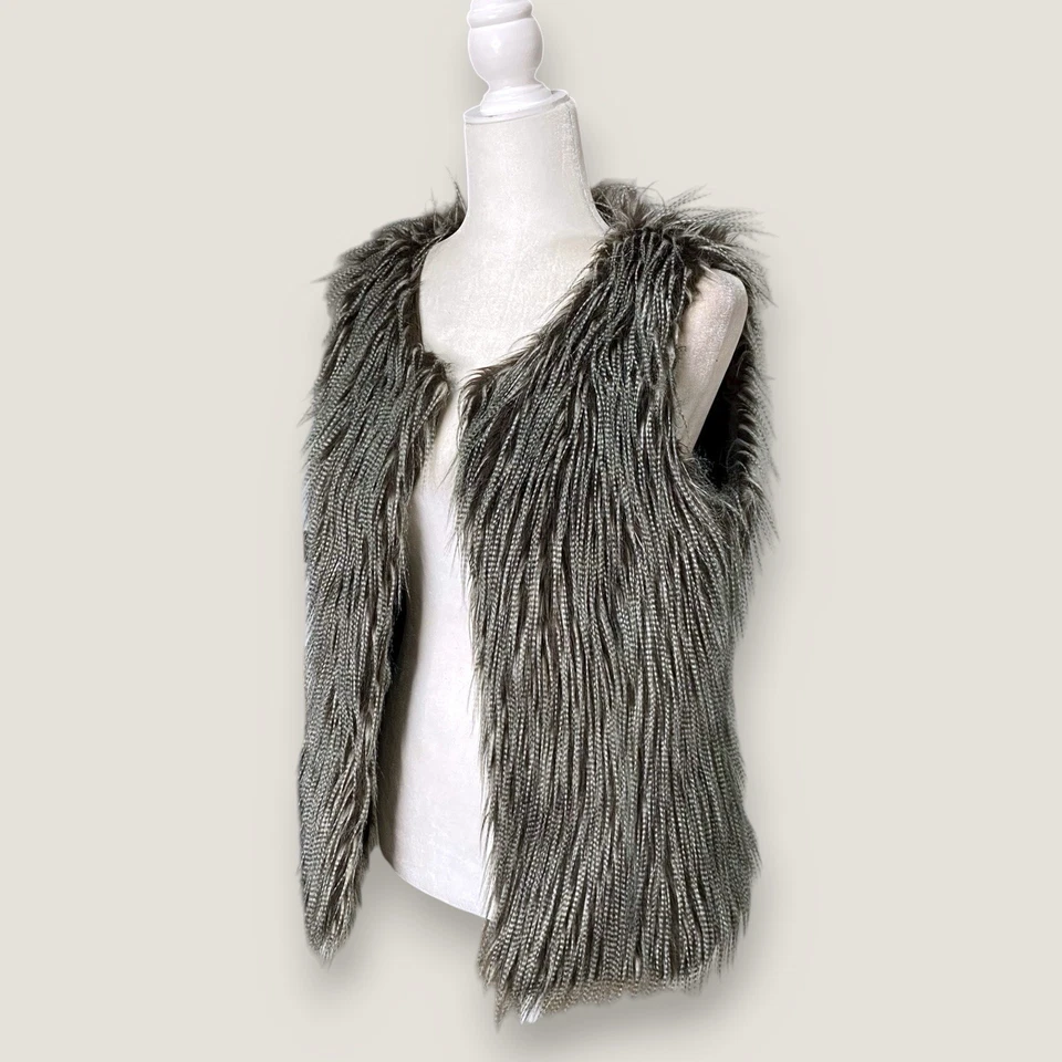 Boho Faux Fur Feather Vest Women's Lined Sleeveless Whimsy Mob Wife Sz M - Image 2 of 4
