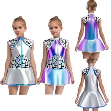 Kids Girls Outer Space Man Alien Astronaut Fancy Dress ups Shiny Metallic Dress