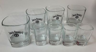 Jack Daniels Old No. 7 Whiskey Lowball Glass & Shot Glass Lot Embossed Bottoms