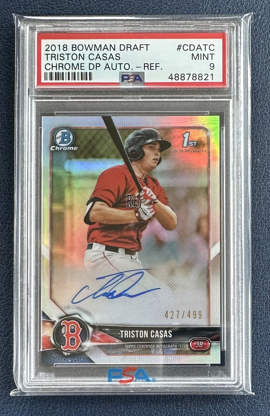 Triston Casas Auto 2018 bowman chrome draft Prospect refractor /499 PSA 9
