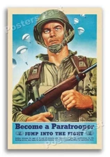 WW2 Paratrooper Recruitment 1944 Vintage Style WWII Poster - 20x30